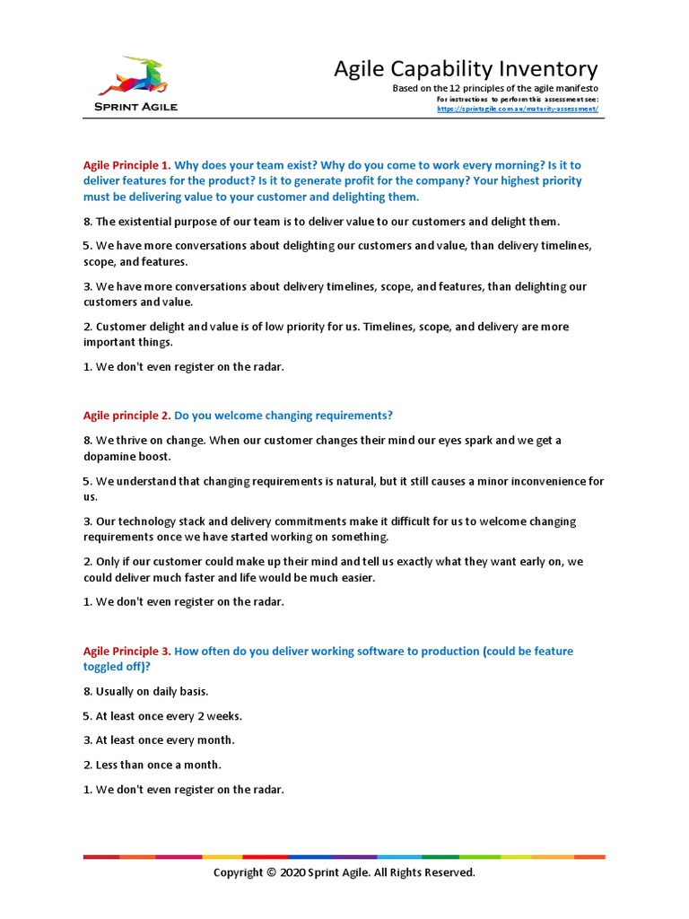 Questionnaire For Discovery On Agile Principles Agile Capability
