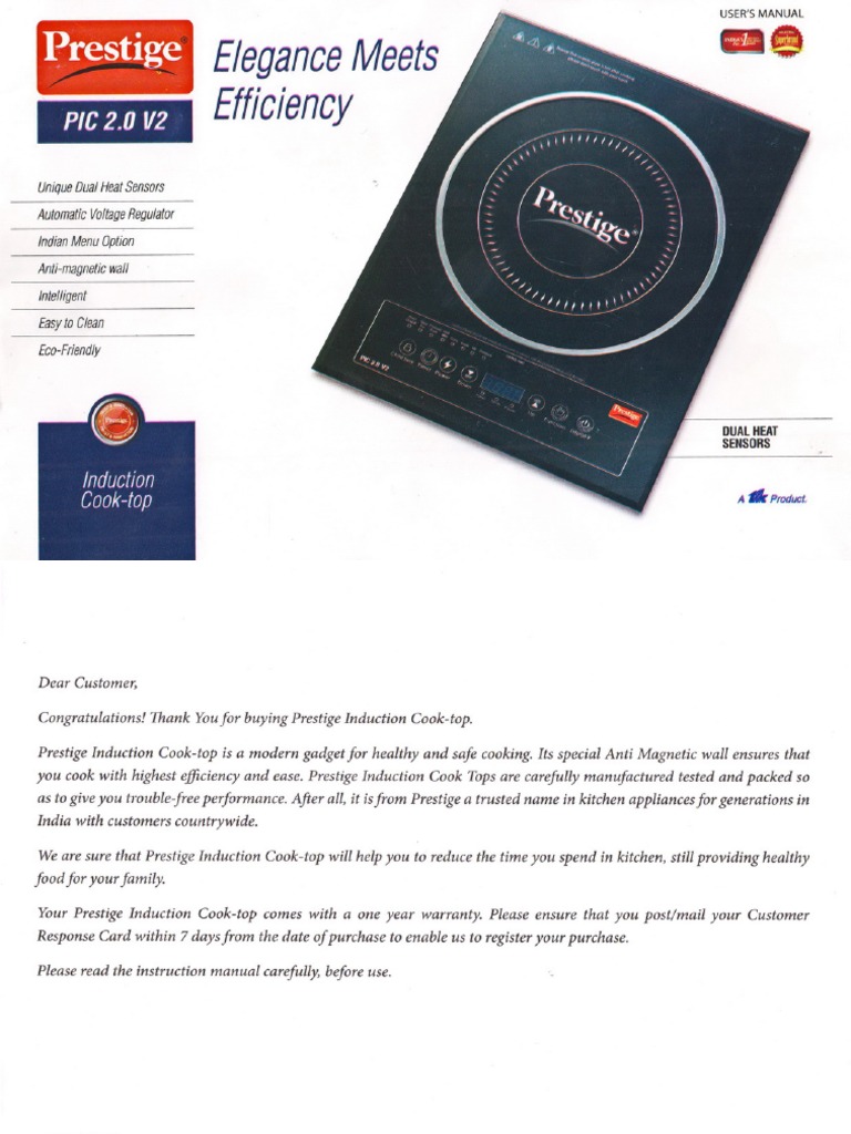 Prestige Induction Stove 2.0 V2 0s5m3eh0 PDF