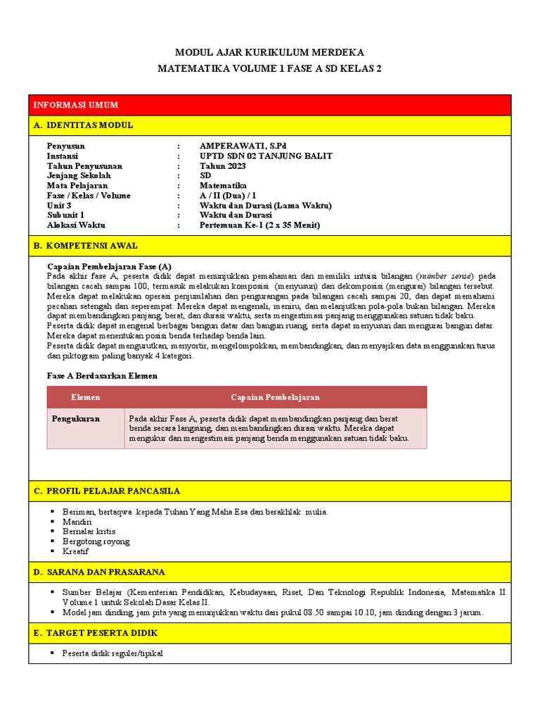 Modul Ajar Matematika SD Kelas 2 | PDF