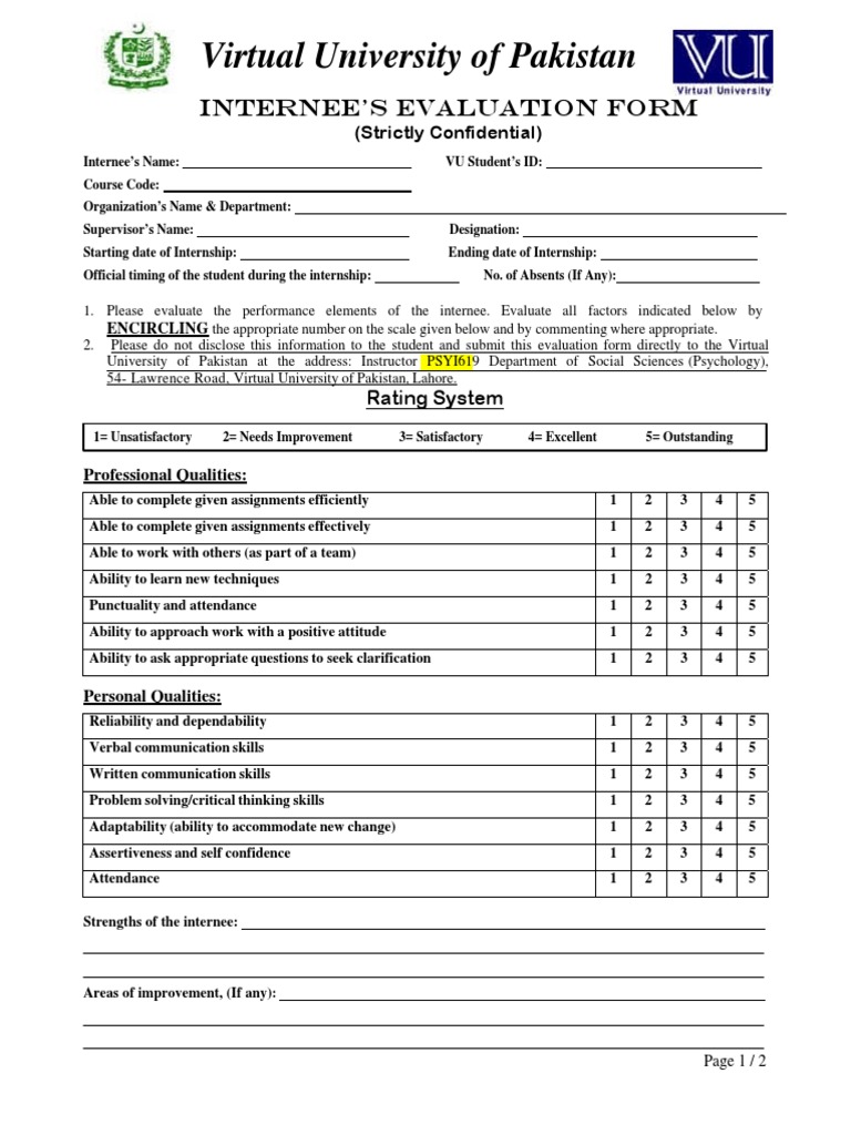 Evaluation - Form Virtual University | PDF | Career & Growth