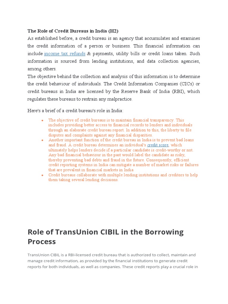 The Role of Credit Bureaus in India | PDF | Credit History | Finance ...