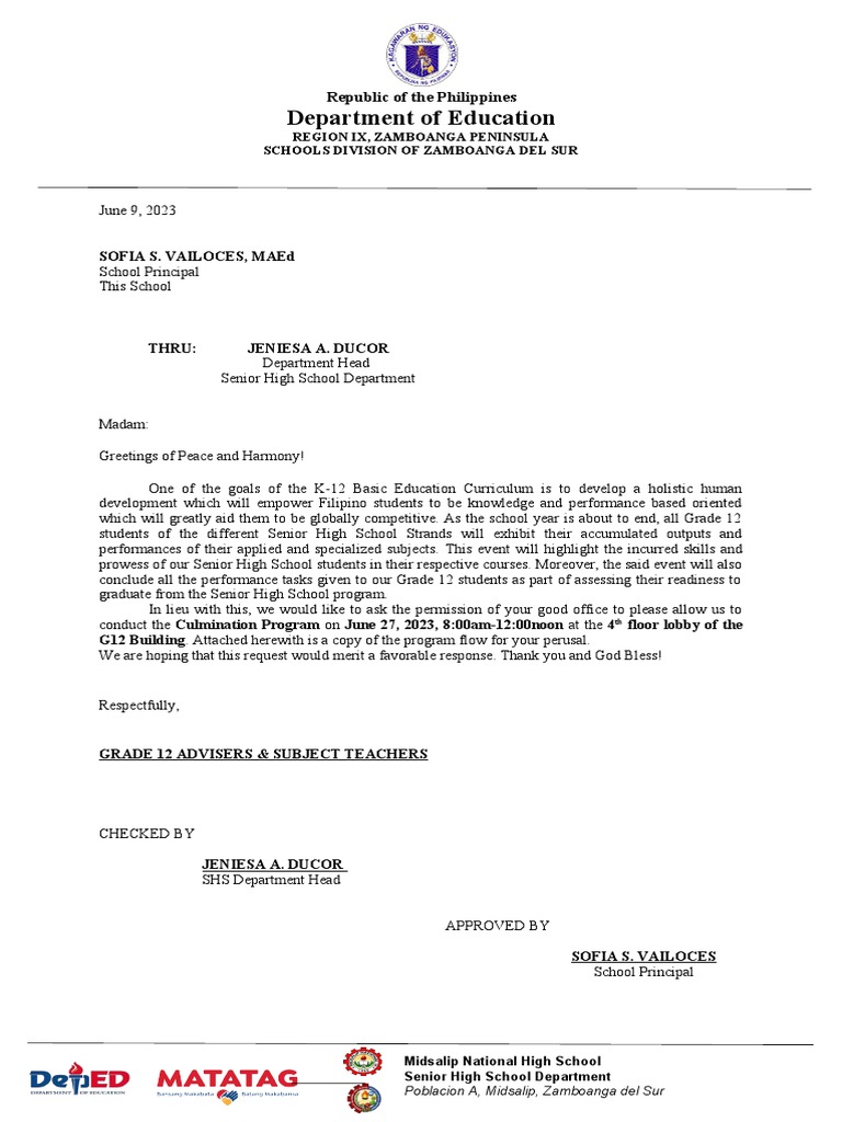 Culmination Program Request for G12 | PDF