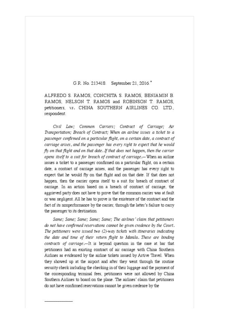 Ramos vs. China Southern (804 SCRA 114) PDF