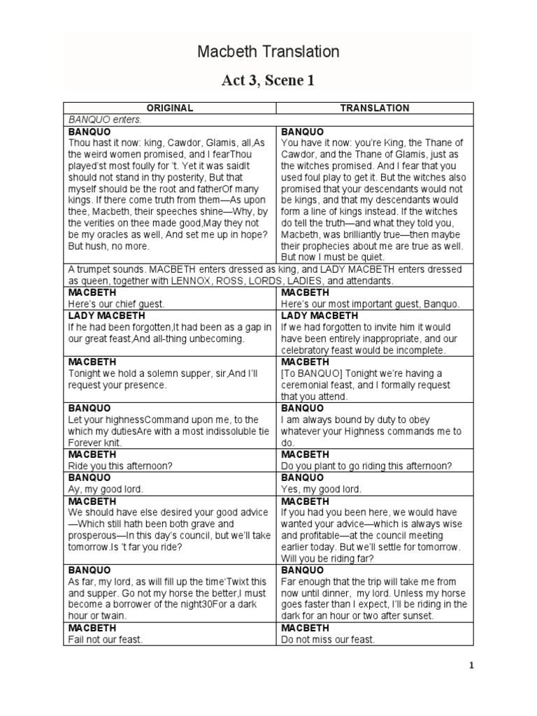 Macbeth - Act 3 Scene 1 | PDF