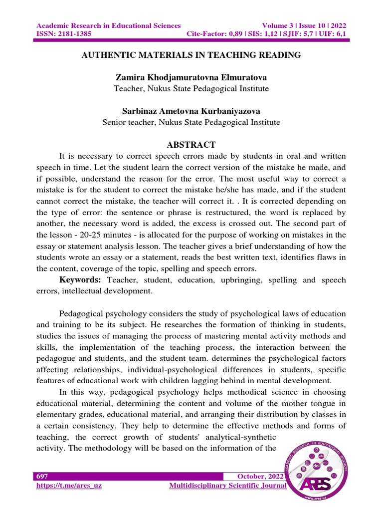 Authentic Materials in Teaching Reading PDF