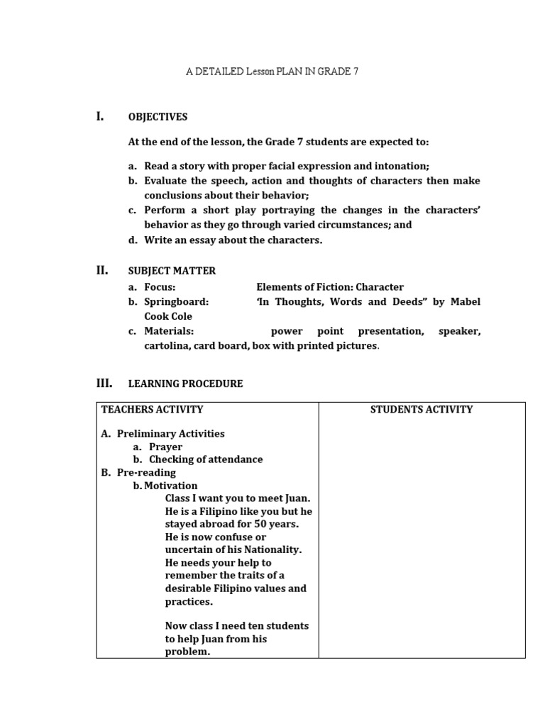 DETAILED LESSON PLAN SAMPLE PDF GRADE 7 intelligence overview