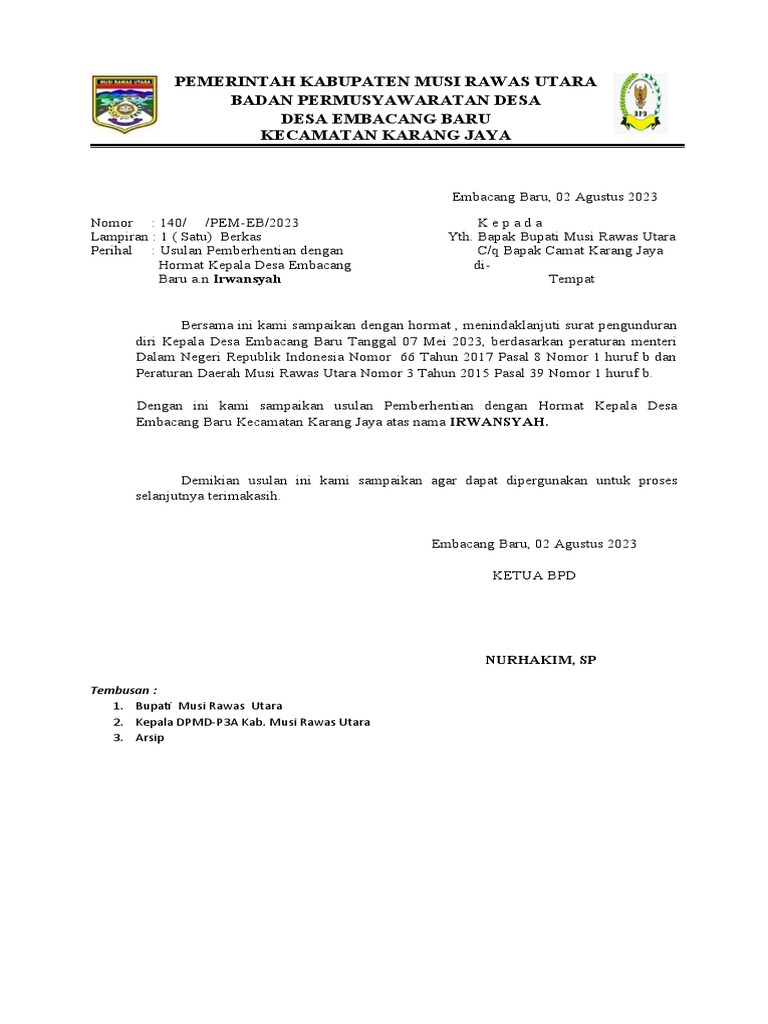 Surat Pengantar BPD Kades 2023 | PDF