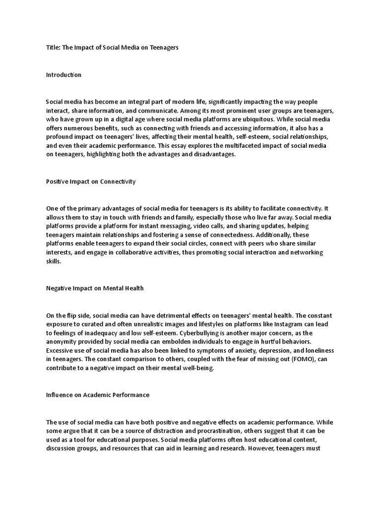 The Impact of Social Media On Teenagers | PDF | Social Media | Popular ...