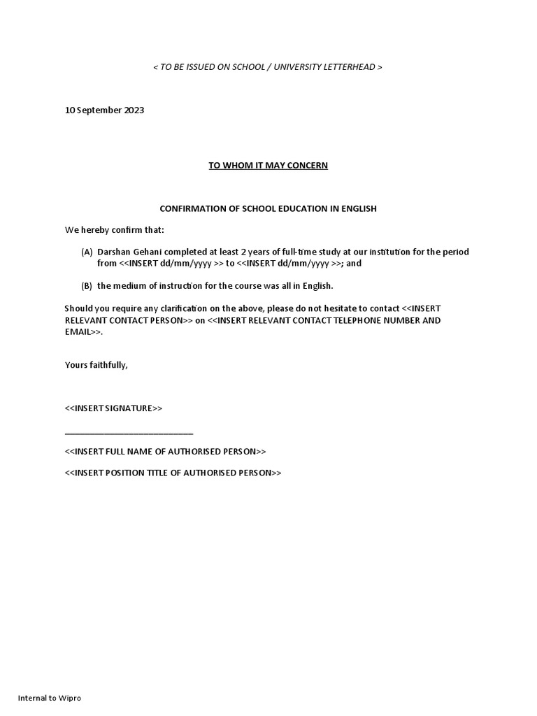 Confirmation of English Education Letter | PDF