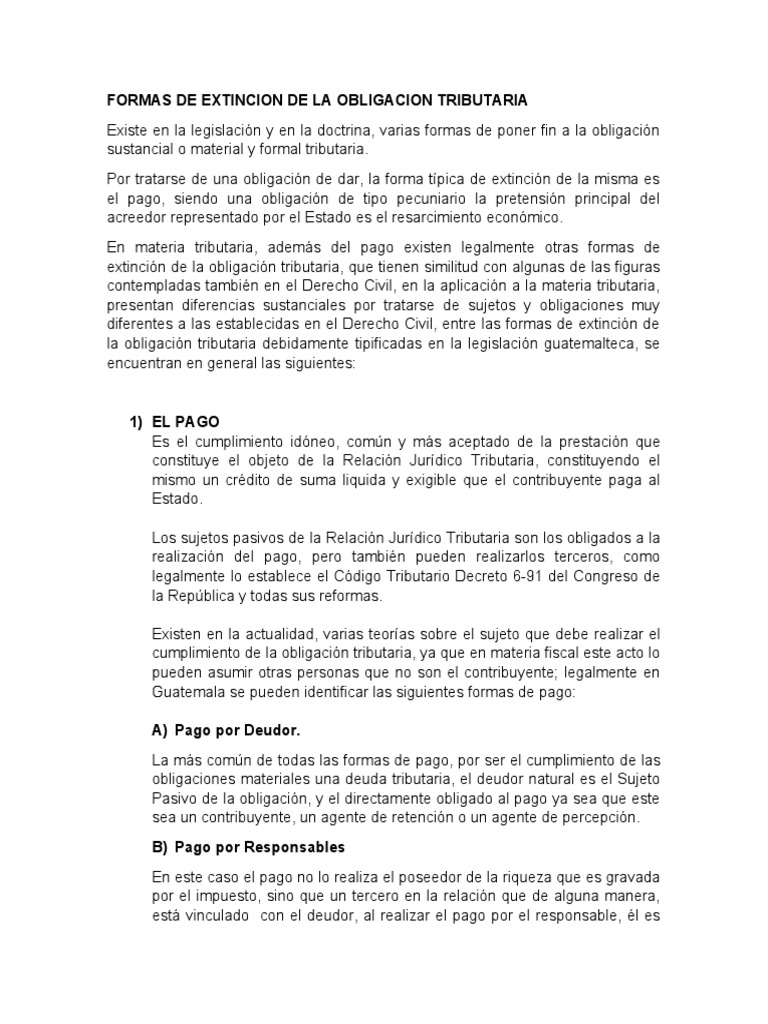 Formas de Extincion de La Obligacion Tributaria | PDF | Pagos ...