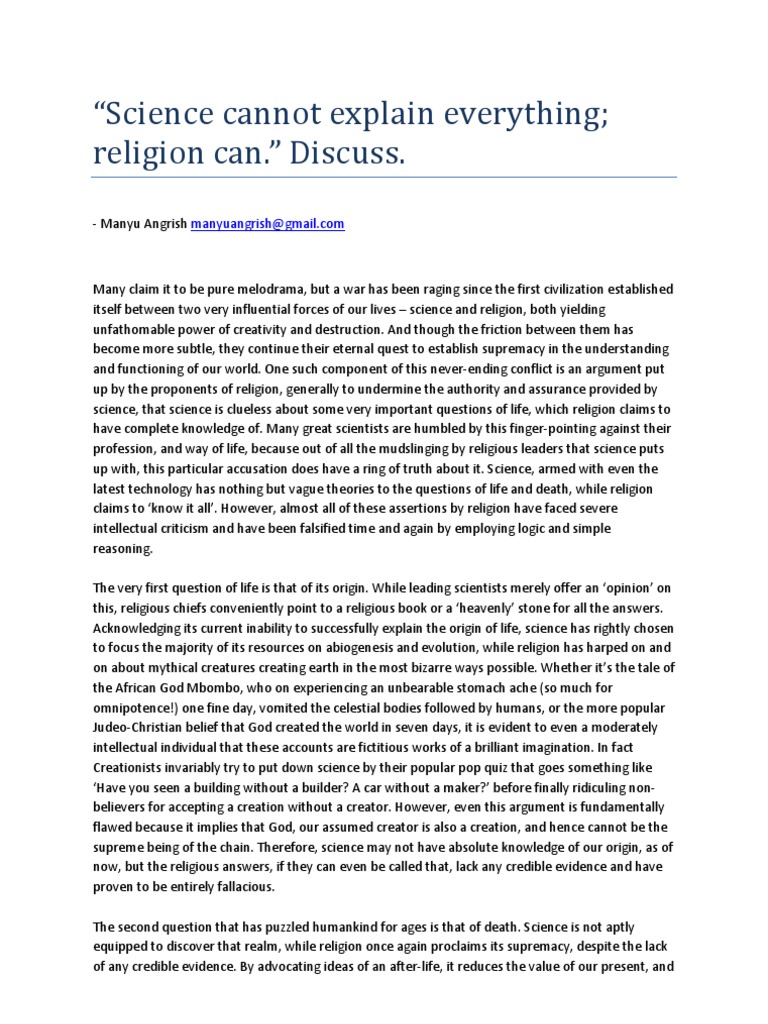 science and religion can never agree essay