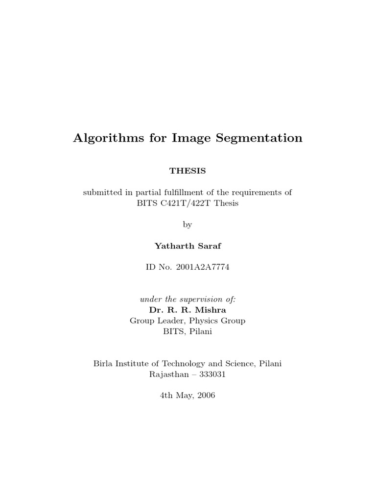 Algorithms for Image Segmentation | PDF