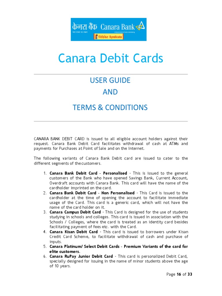 Canara Bank Debit Card User Guide | PDF | Debit Card | Credit Card