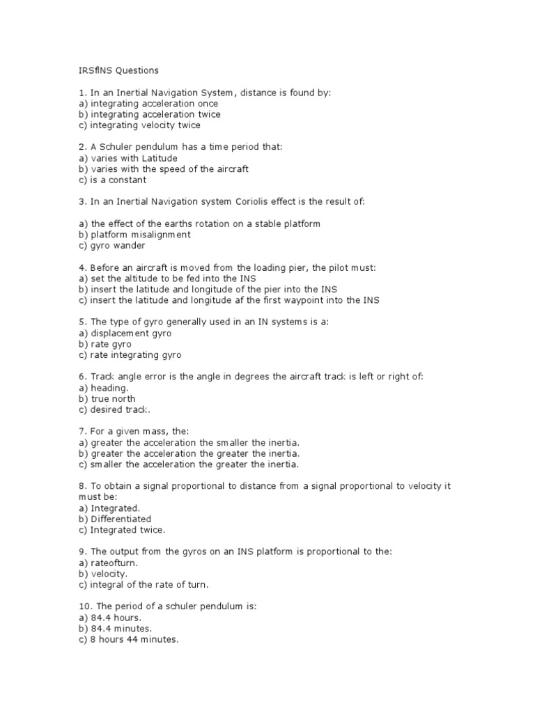 Irs Ins Pdf Inertial Navigation System Gyroscope