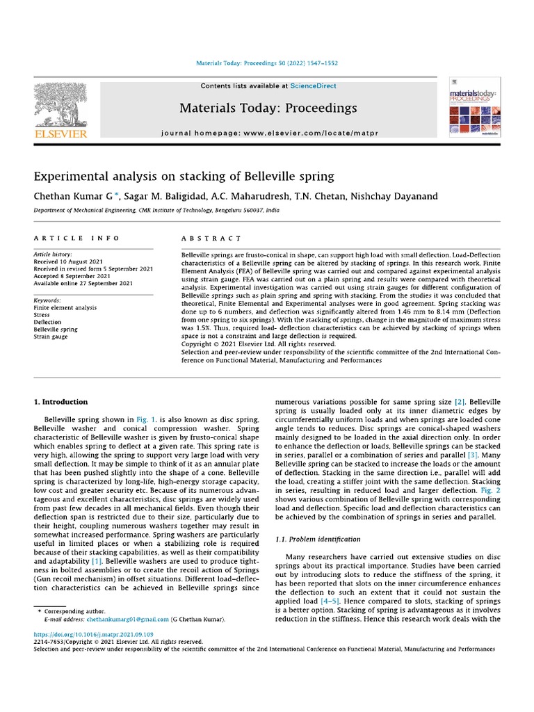 Experimental Analysis On Stacking of Belleville Spring | PDF