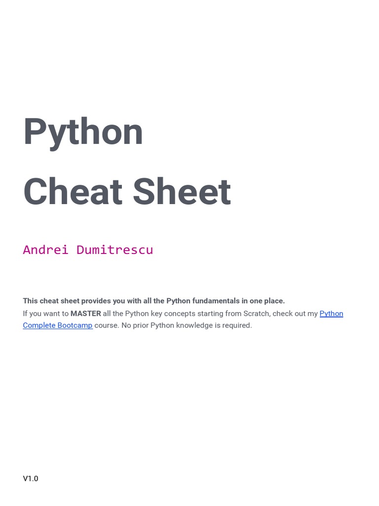 Python Cheatsheet | PDF | Boolean Data Type | Anonymous Function