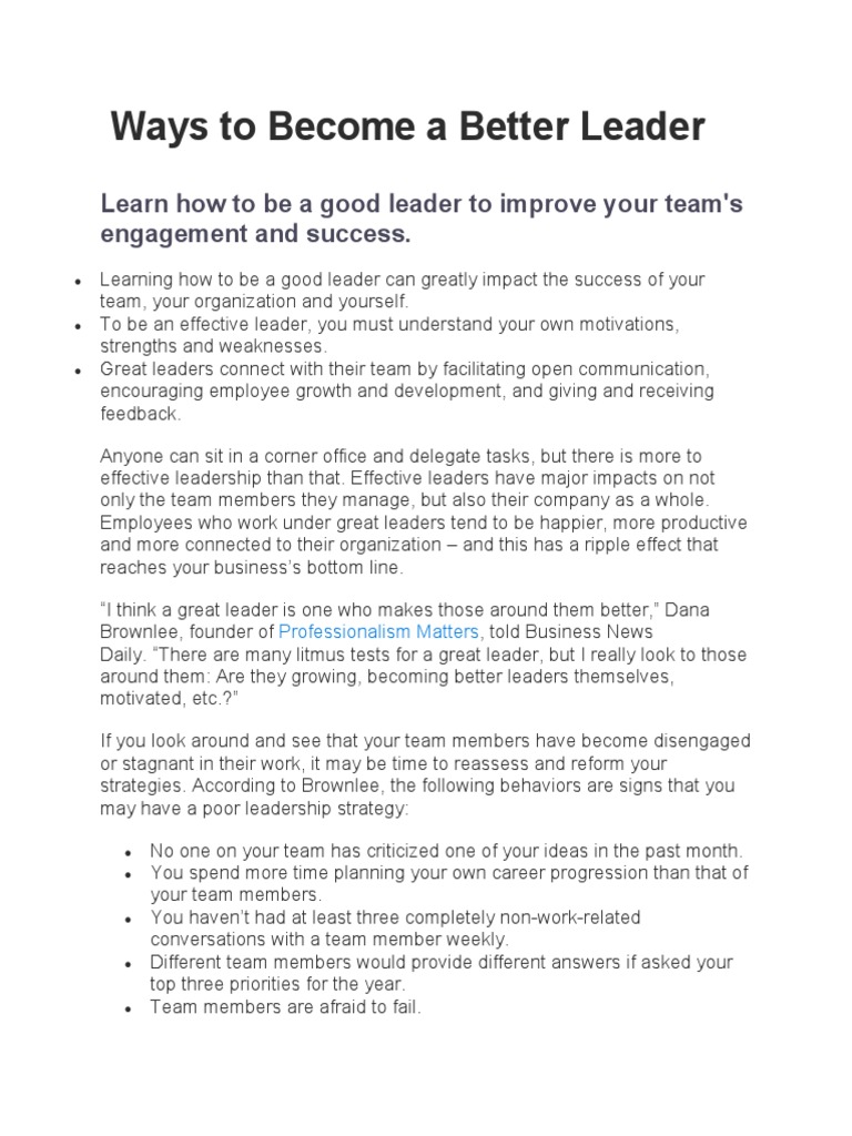 Ways To Become Leader Pdf Leadership Performance Appraisal