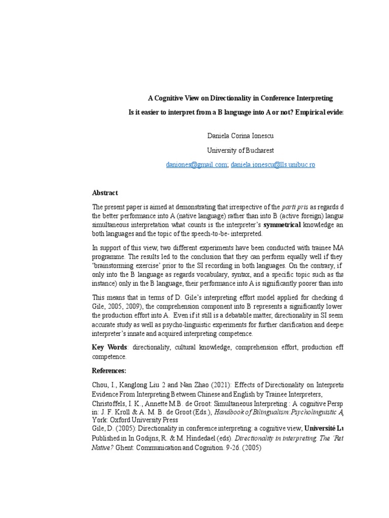 Directionality in Conference Interpreting | PDF | Language ...