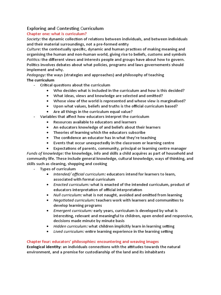Exploring and Contesting Curriculum Textbook Notes | PDF | Curriculum ...