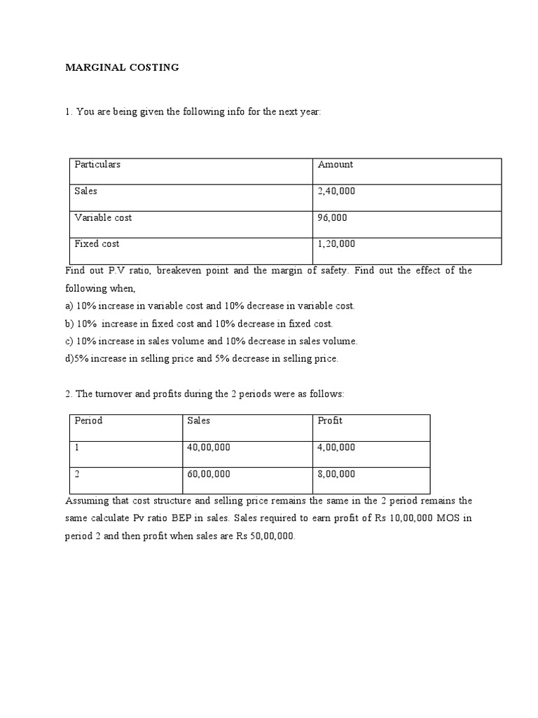 Marginal Costing Analysis and Calculations | PDF | Management ...