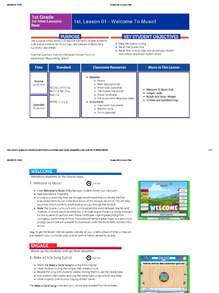 Grade 1 Quaver Music Lesson Plan | PDF | Performing Arts