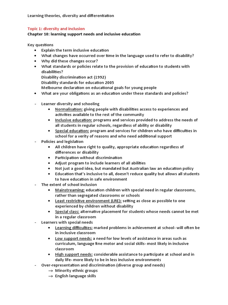 Learning Theories, Diversity and Differentiation Notes | PDF
