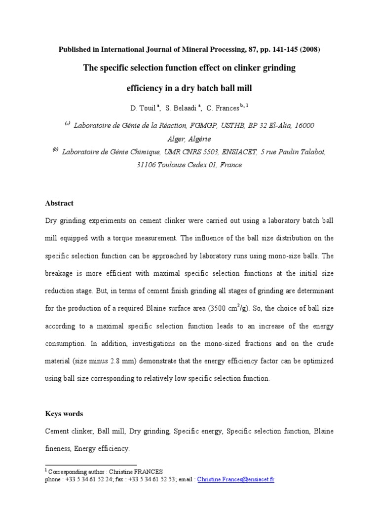 Clinker Grinding Efficiency PDF Mill (Grinding) Cement