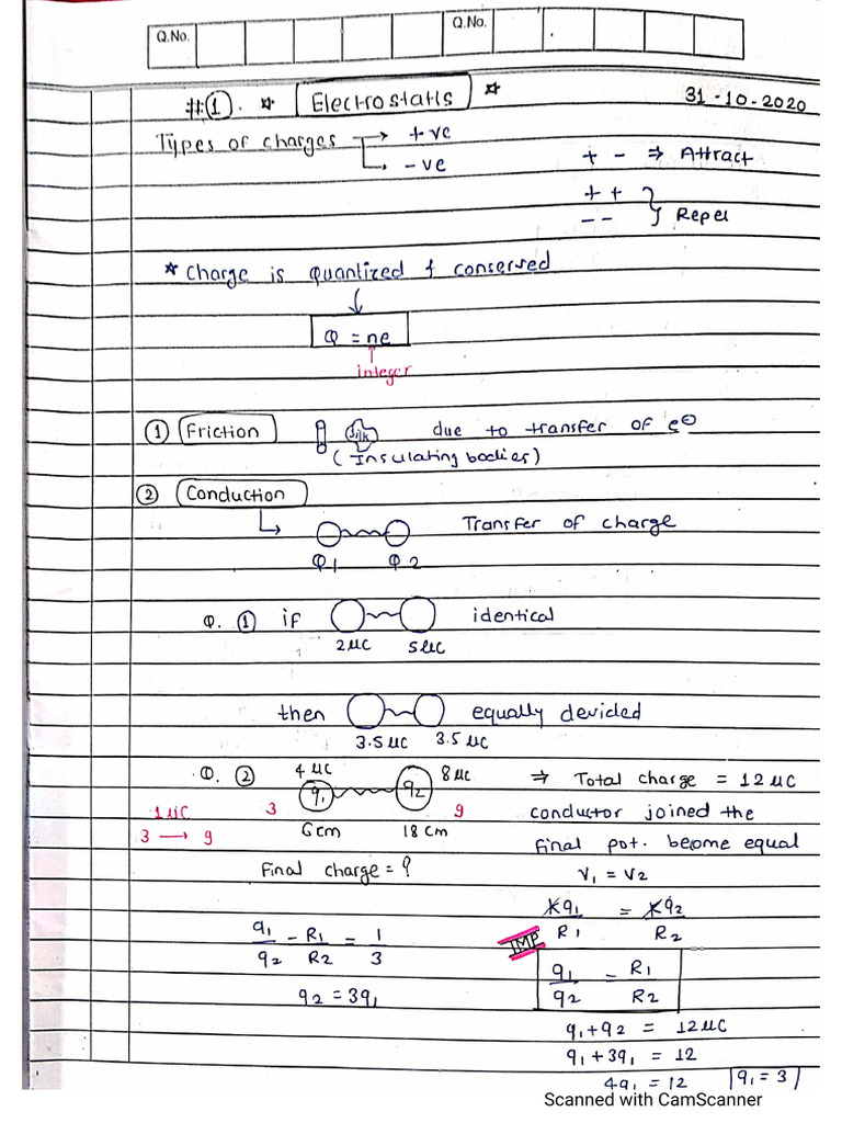 Electrostatic, Current Electricity and Capacitor | PDF