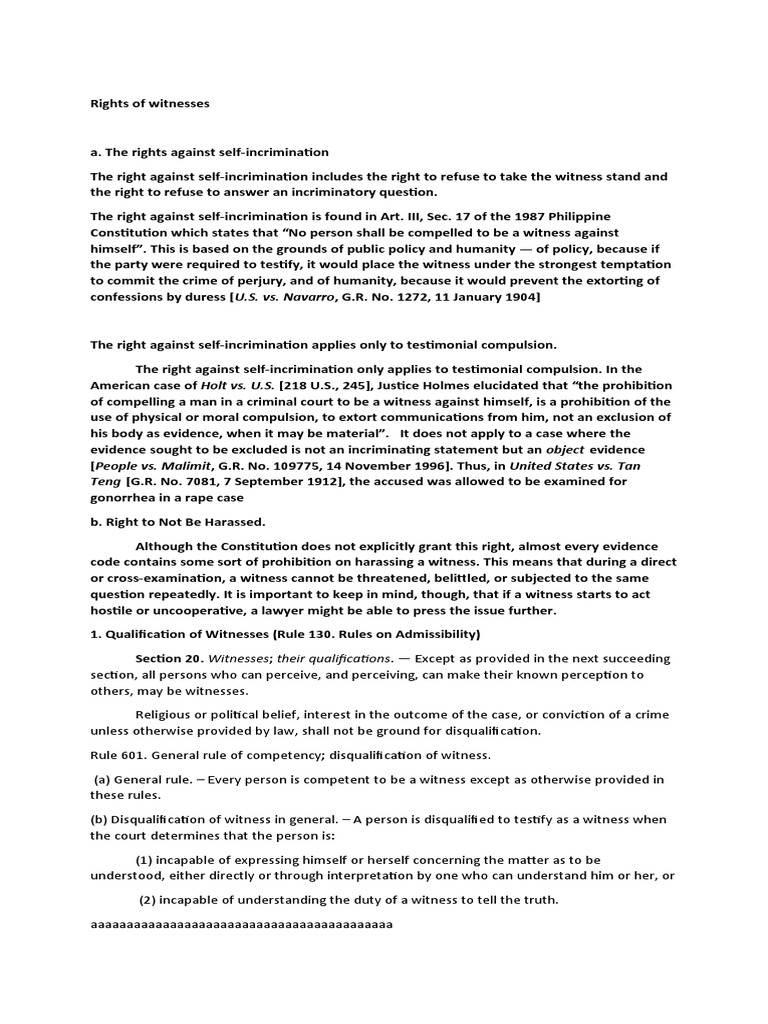 Rights of Witnesses | PDF | Witness | Self Incrimination