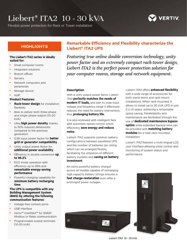 Liebert Ita2 Data Sheet English | PDF | Battery Charger | Electromagnetism