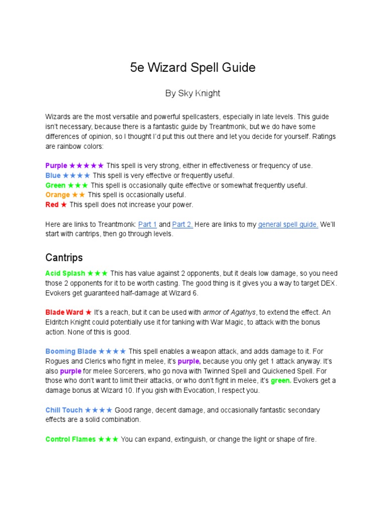 5e Wizard Spell Guide PDF