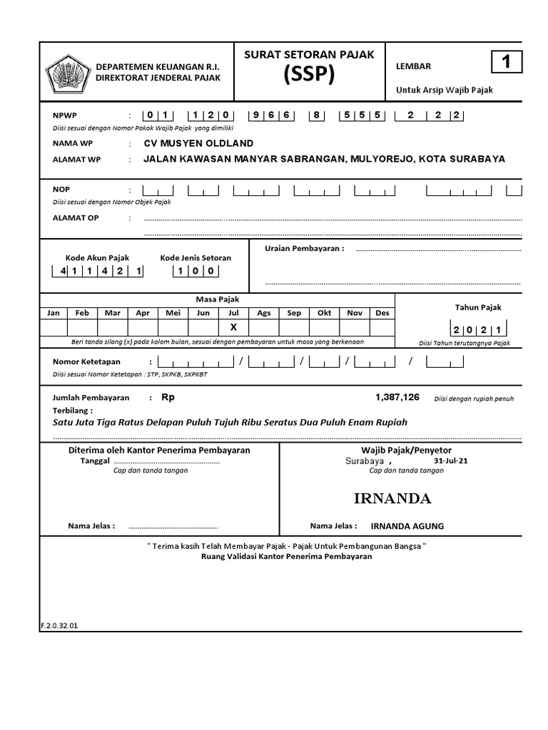 Laporan Pajak CV Musyen Oldland | PDF | Pengelolaan Keuangan & Uang
