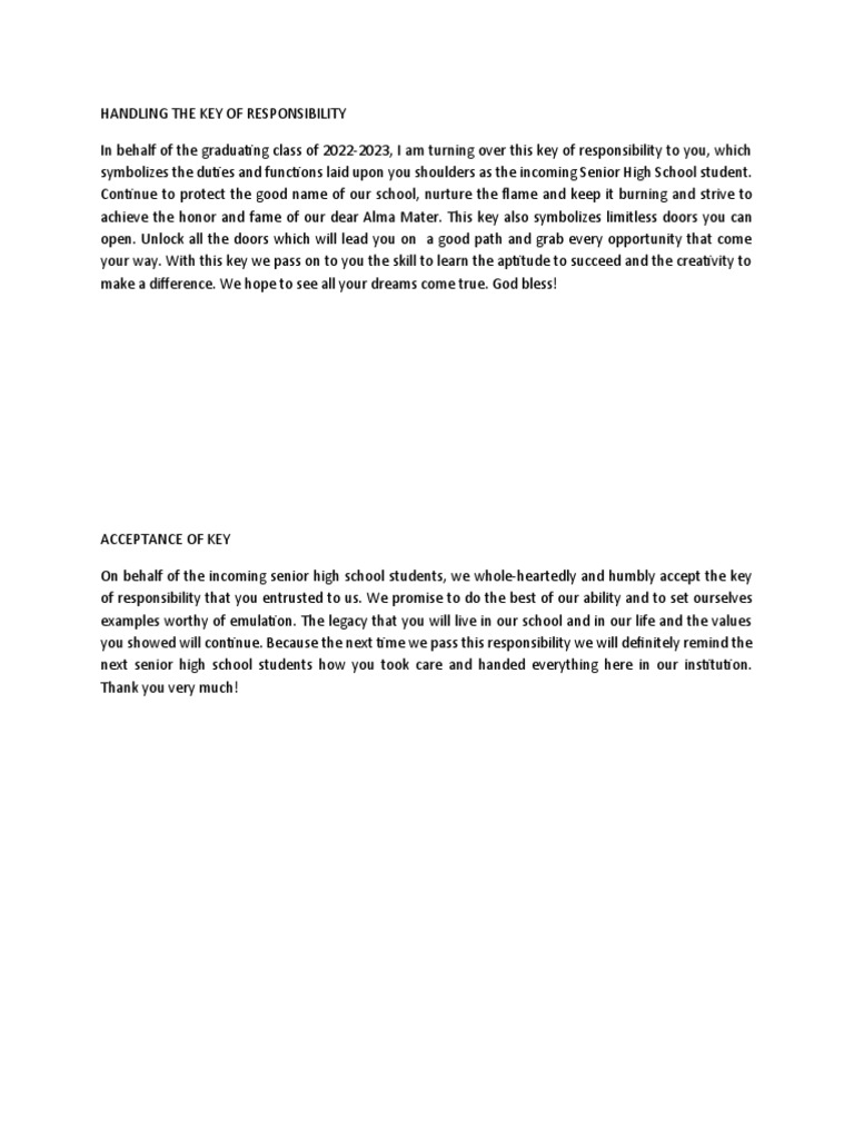 Handling The Key of Responsibility Speech PDF
