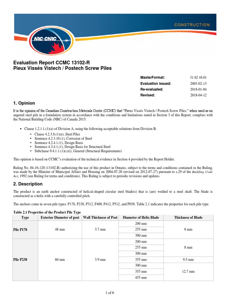CCMC Evaluation of Postech Screw Piles | PDF | Deep Foundation | Screw