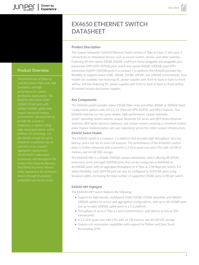 Switch Juniper EX4650 (Datasheet) PDF Networking Multiprotocol