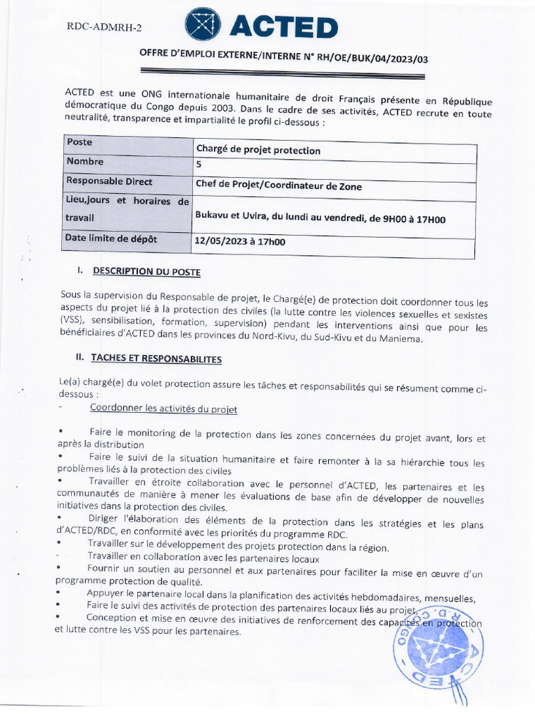 Offre Charge de Projet Protection | PDF