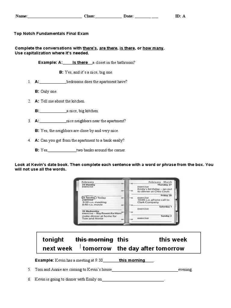 Top Notch Fundamentals Final Exam PDF Question Verb