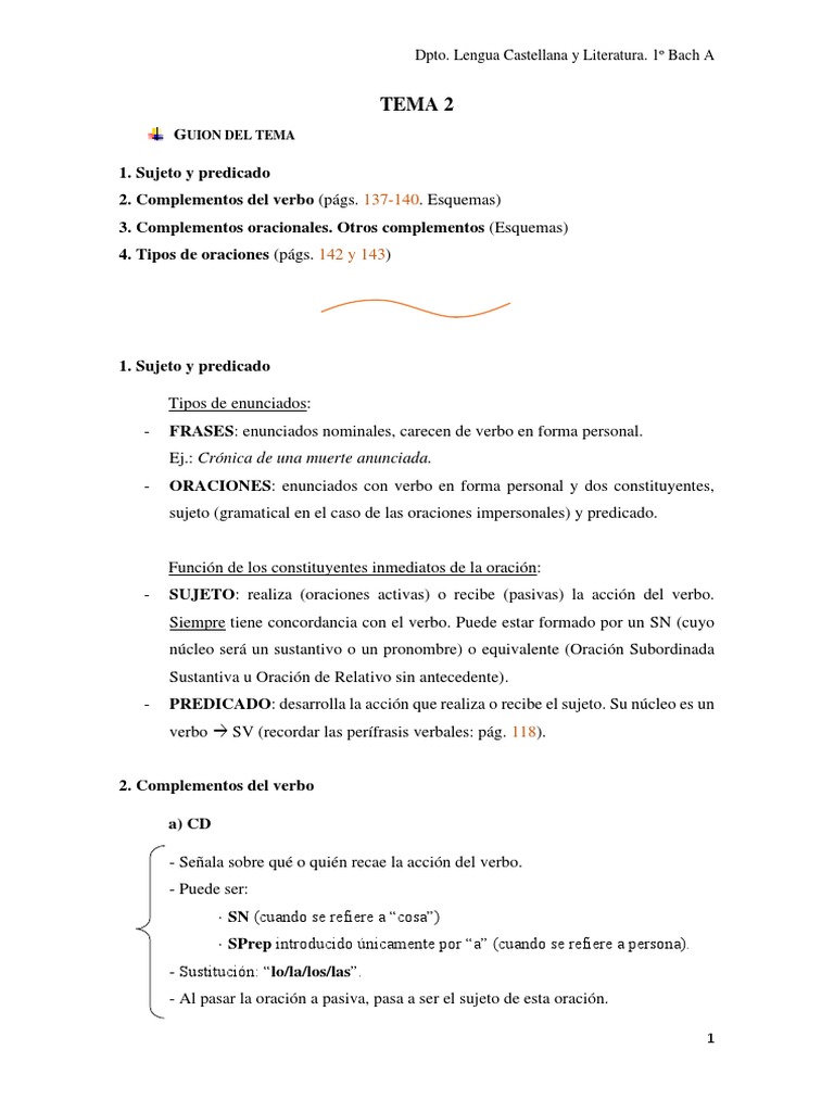Oración Simple. Complementos Verbales | PDF | Verbo | Oración (Lingüística)