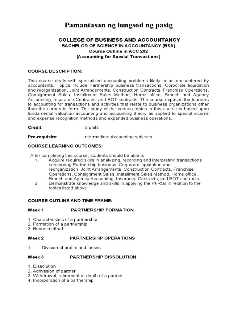 ACC 202: Accounting for Special Transactions | PDF | Accounting ...