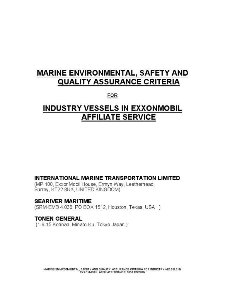 ExxonMobil Marine Safety Criteria 2006 | PDF