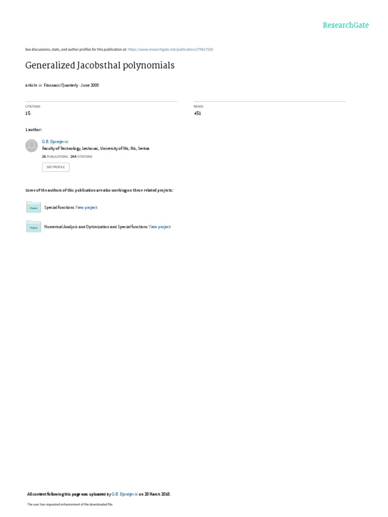 Generalized Jacobsthal Polynomials Study | PDF | Mathematics ...