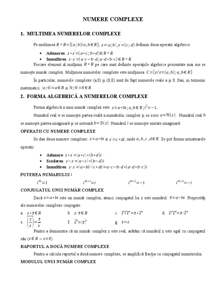 Numere Complexe Teorie Clasa A 10-A | PDF