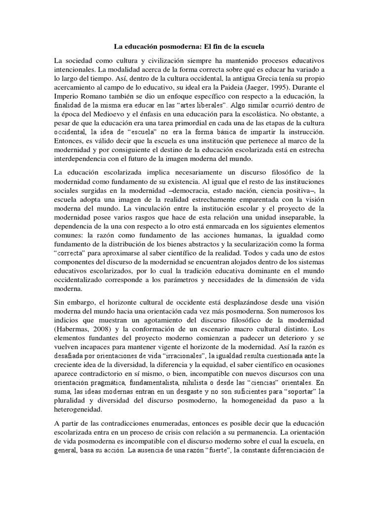 Crisis de la educación posmoderna | PDF | Realidad | Modernidad