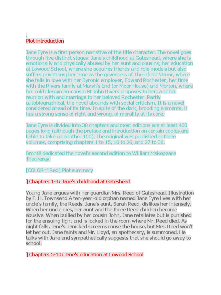 Plot Introduction Jane Eyre PDF Jane Eyre Charlotte Brontë