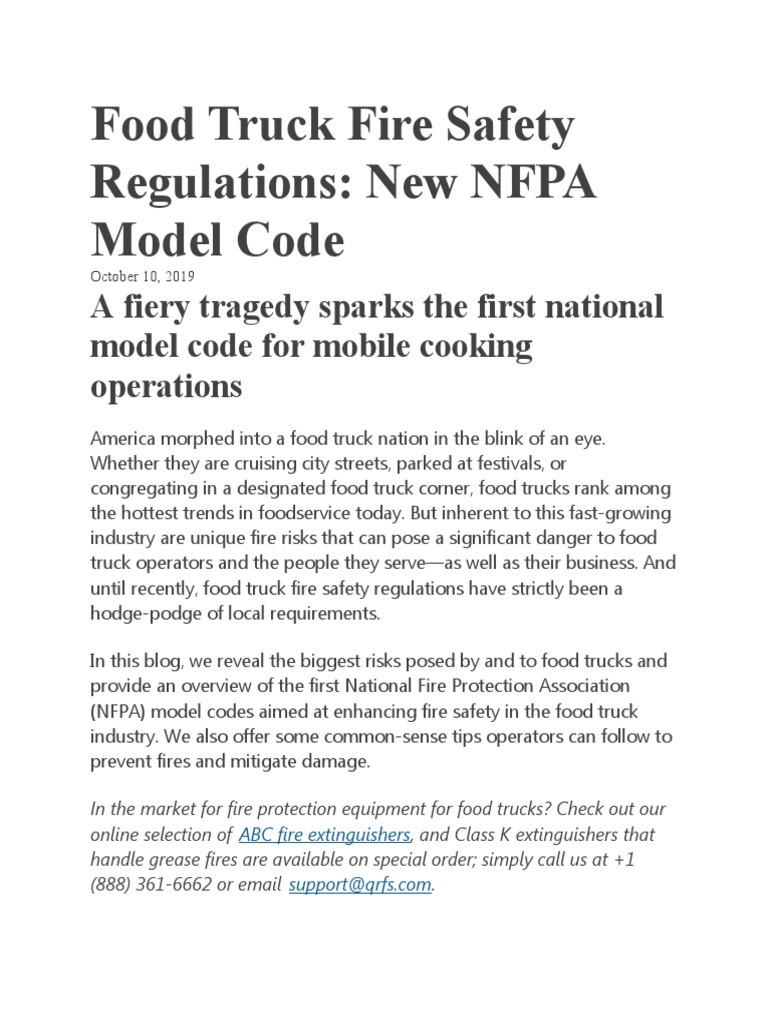 NFPA Fire Safety for Food Trucks | PDF | Fire Safety | Liquefied ...