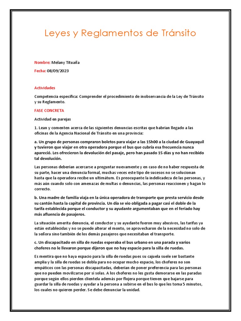 Leyes Y Reglamentos De Tránsito Deber Pdf Transporte Transporte