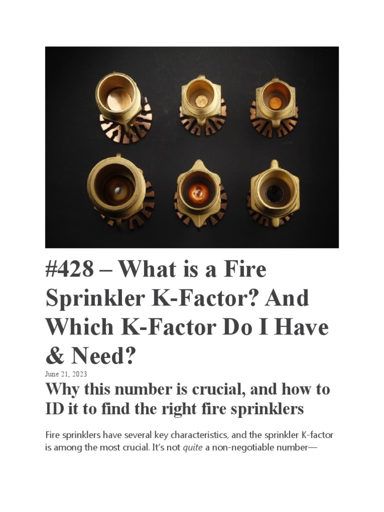What Is A Fire Sprinkler KFactor PDF Fire Sprinkler System