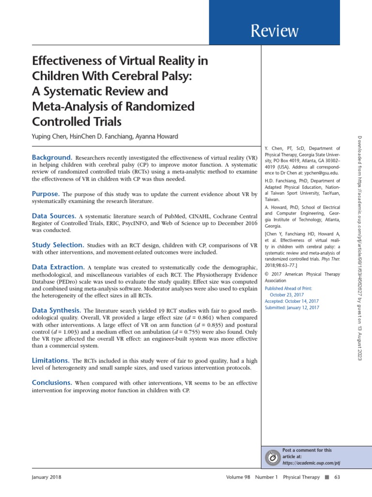 Effectiveness of Virtual Reality in CP | PDF | Randomized Controlled ...