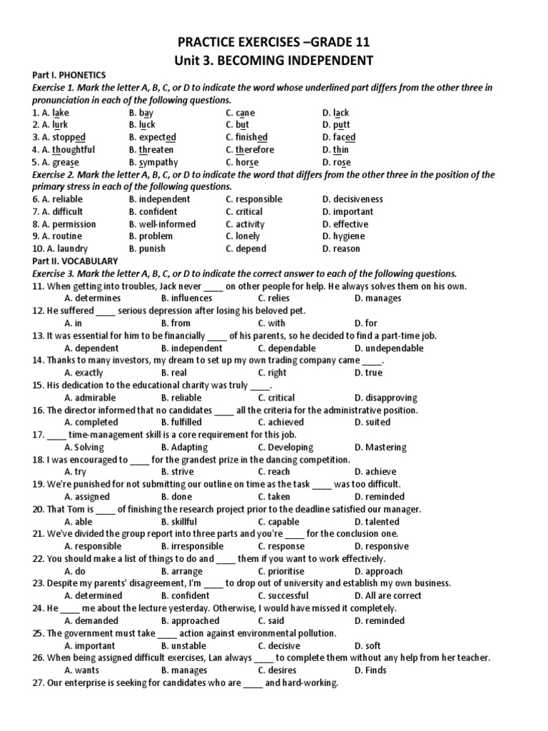 Practice Exercise Unit3 | PDF