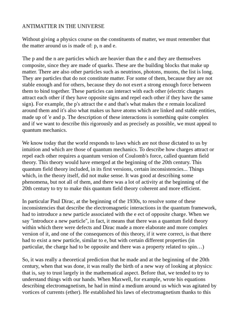 Antimatter Pdf Matter Elementary Particle